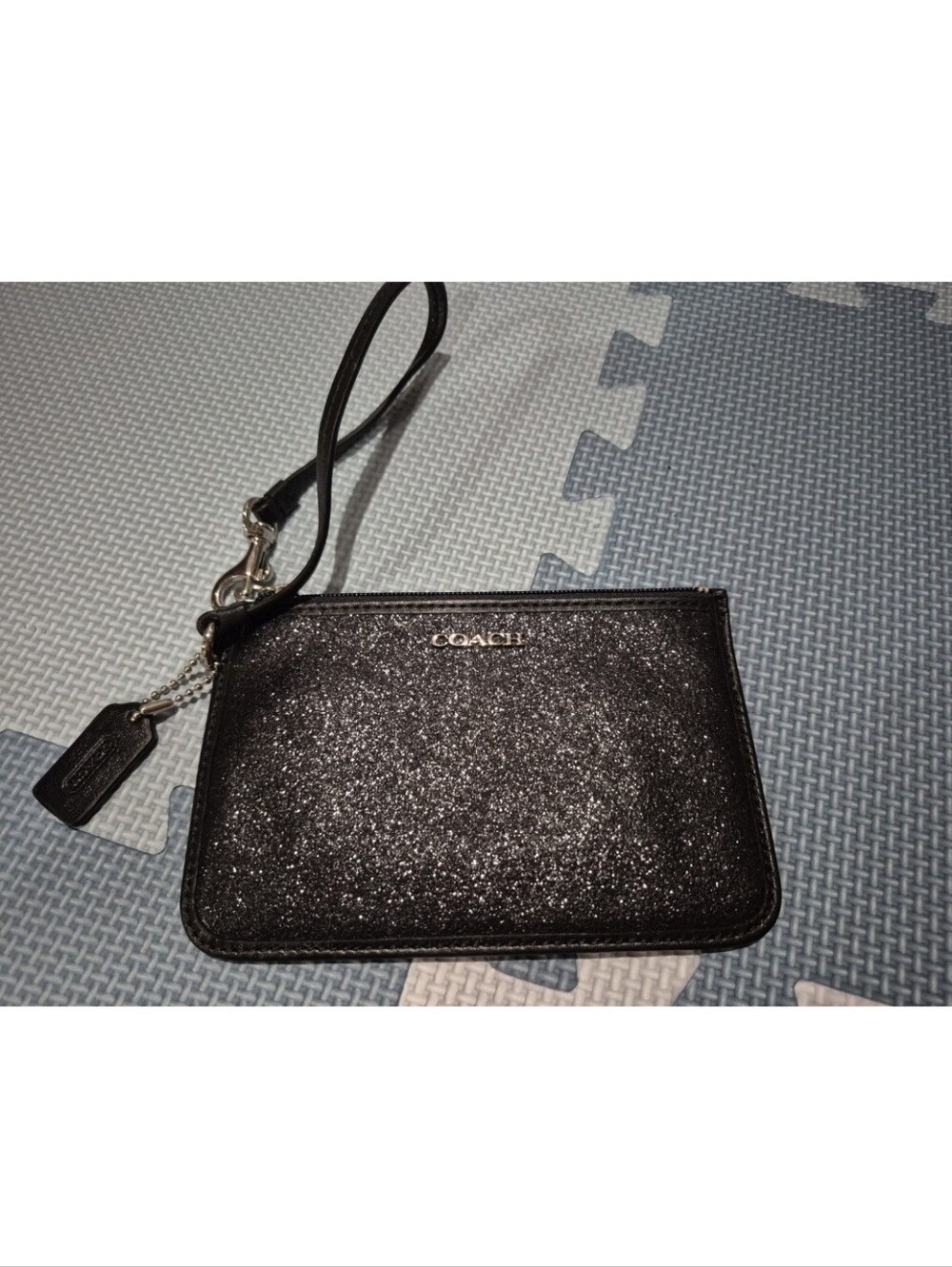Coach Black Glitter Wristlet Clutch with Detachable Strap